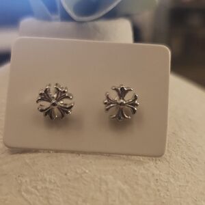 Sterling Silver Floral Stud Earrings - Silver